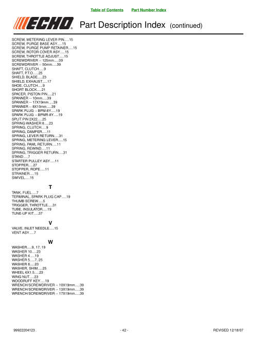 Echo PE265 IPL / Parts List source page 42