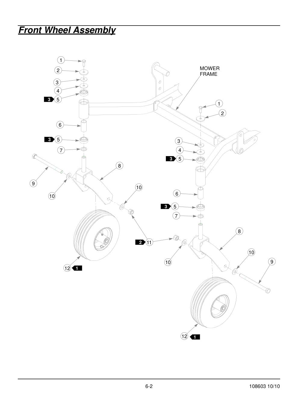 Hustler Super Z Parts Manual - 108603 - Front Wheel Assembly diagram