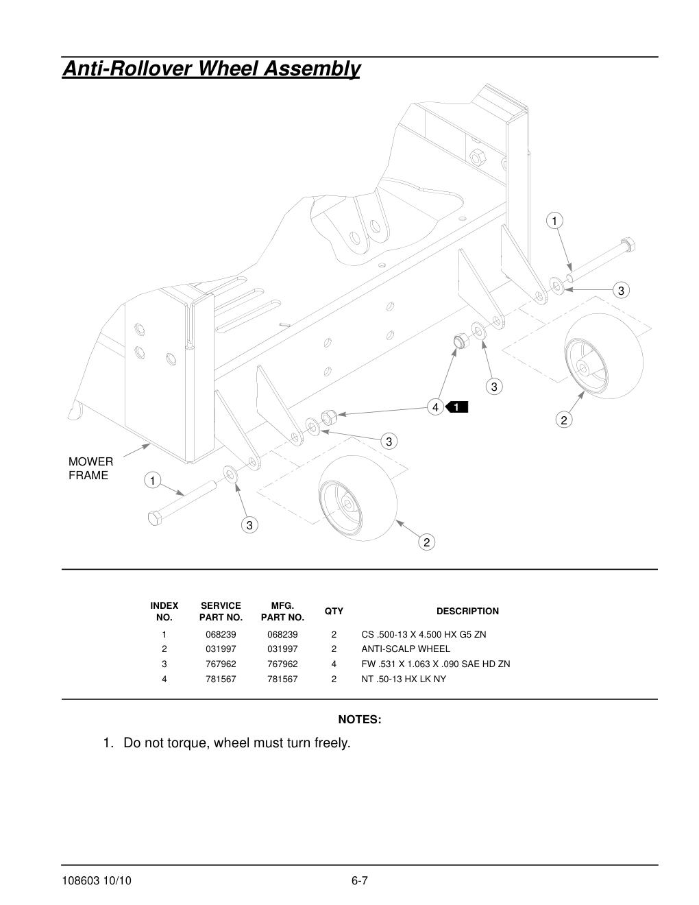 Hustler Super Z Parts Manual - 108603 - Anti-Rollover Wheel Assembly diagram
