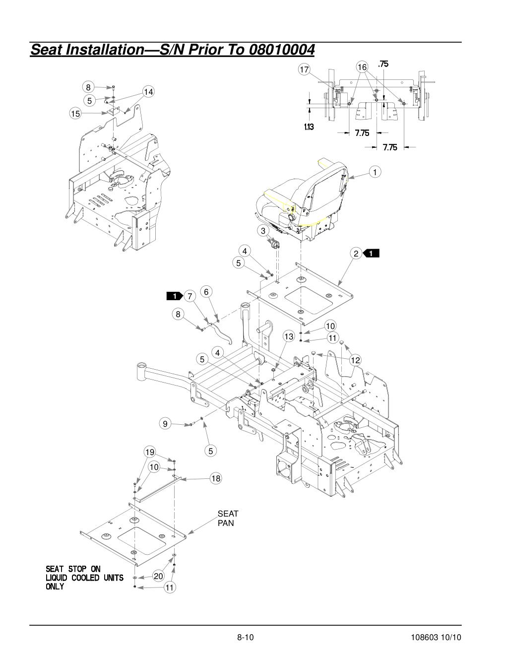 Hustler Super Z Parts Manual - 108603 - Seat Installation-S/N Prior To 08010004 diagram