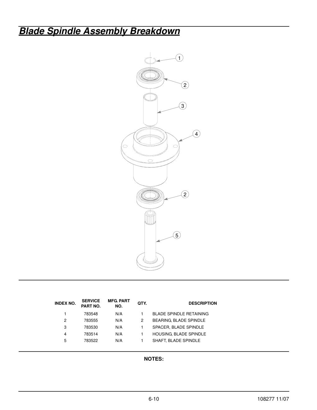 67062-2097 Parts Manual - 108277 - Blade Spindle Assembly Breakdown diagram