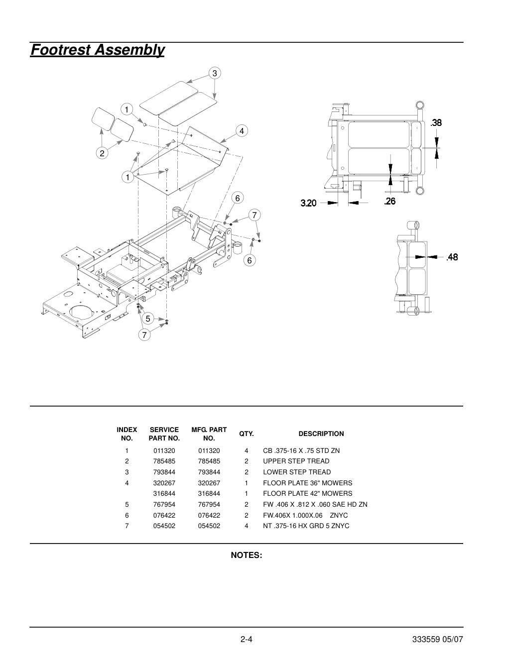 36" & 42" Decks Parts Manual - 333559 - Footrest Assembly diagram