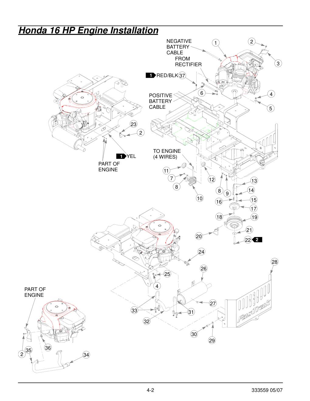 36" & 42" Decks Parts Manual - 333559 - Honda 16 HP Engine Installation diagram