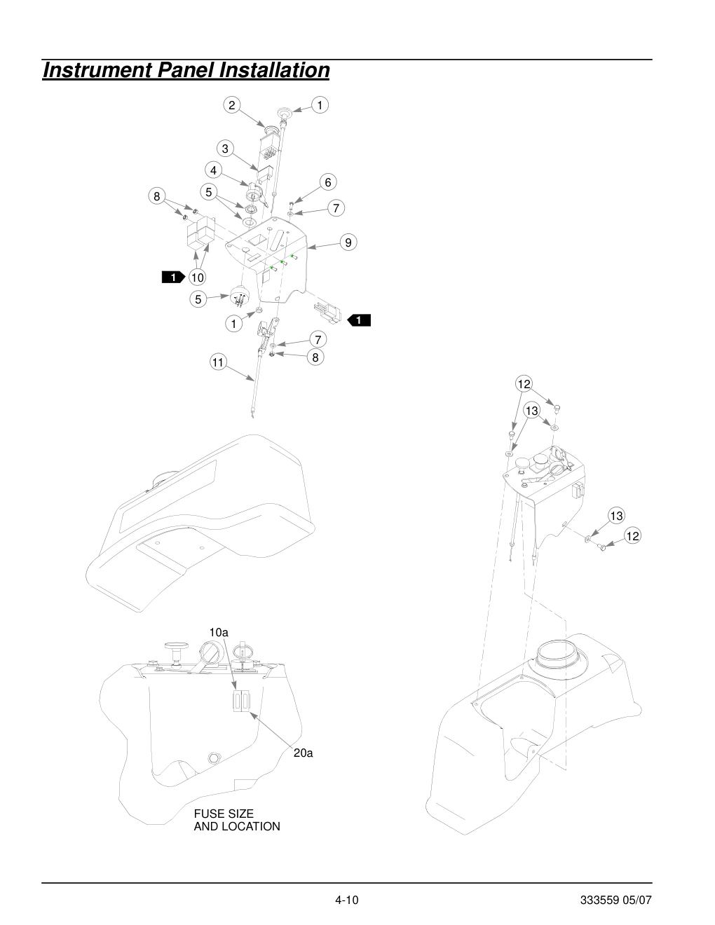 36" & 42" Decks Parts Manual - 333559 - Instrument Panel Installation diagram
