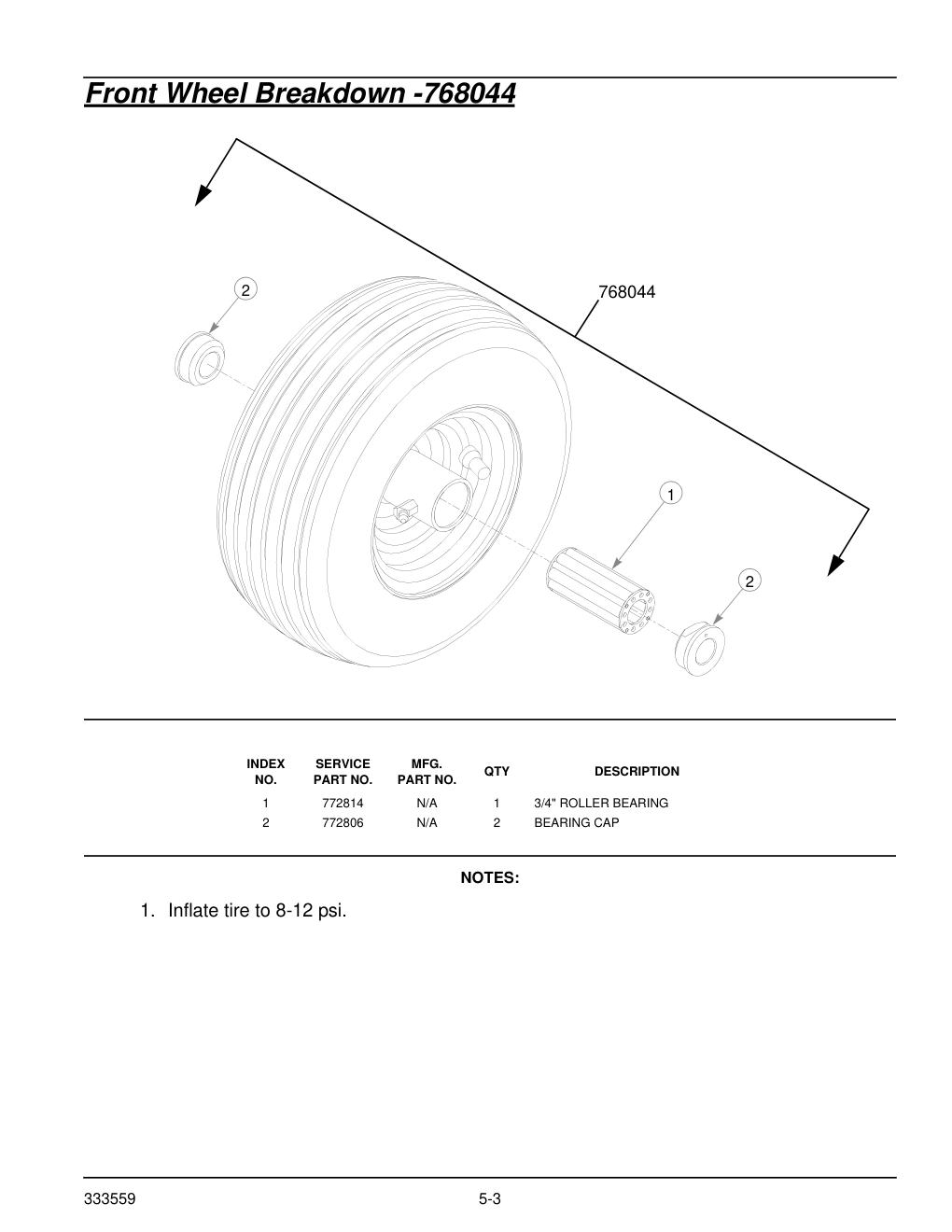 36" & 42" Decks Parts Manual - 333559 - Front Wheel Breakdown -768044 diagram