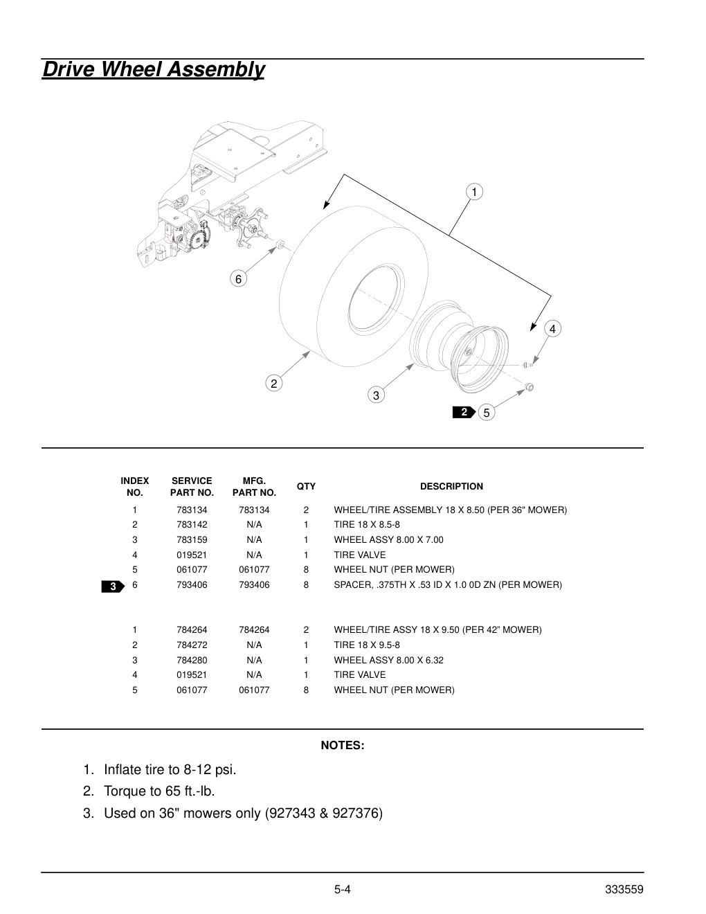 36" & 42" Decks Parts Manual - 333559 - Drive Wheel Assembly diagram