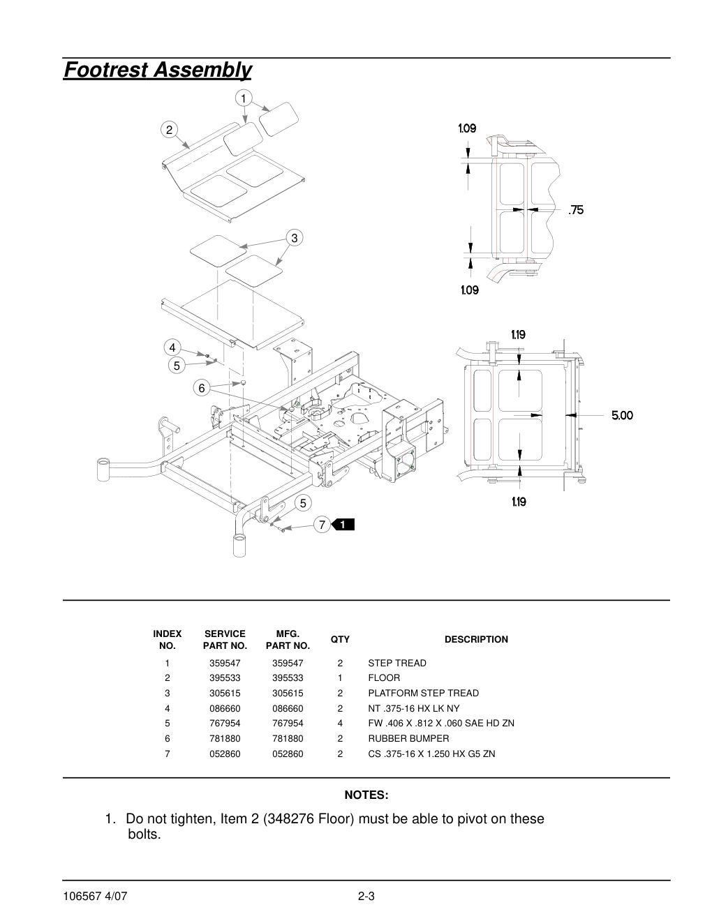 Hustler Z XR7 Parts Manual - 106567 - Footrest Assembly diagram