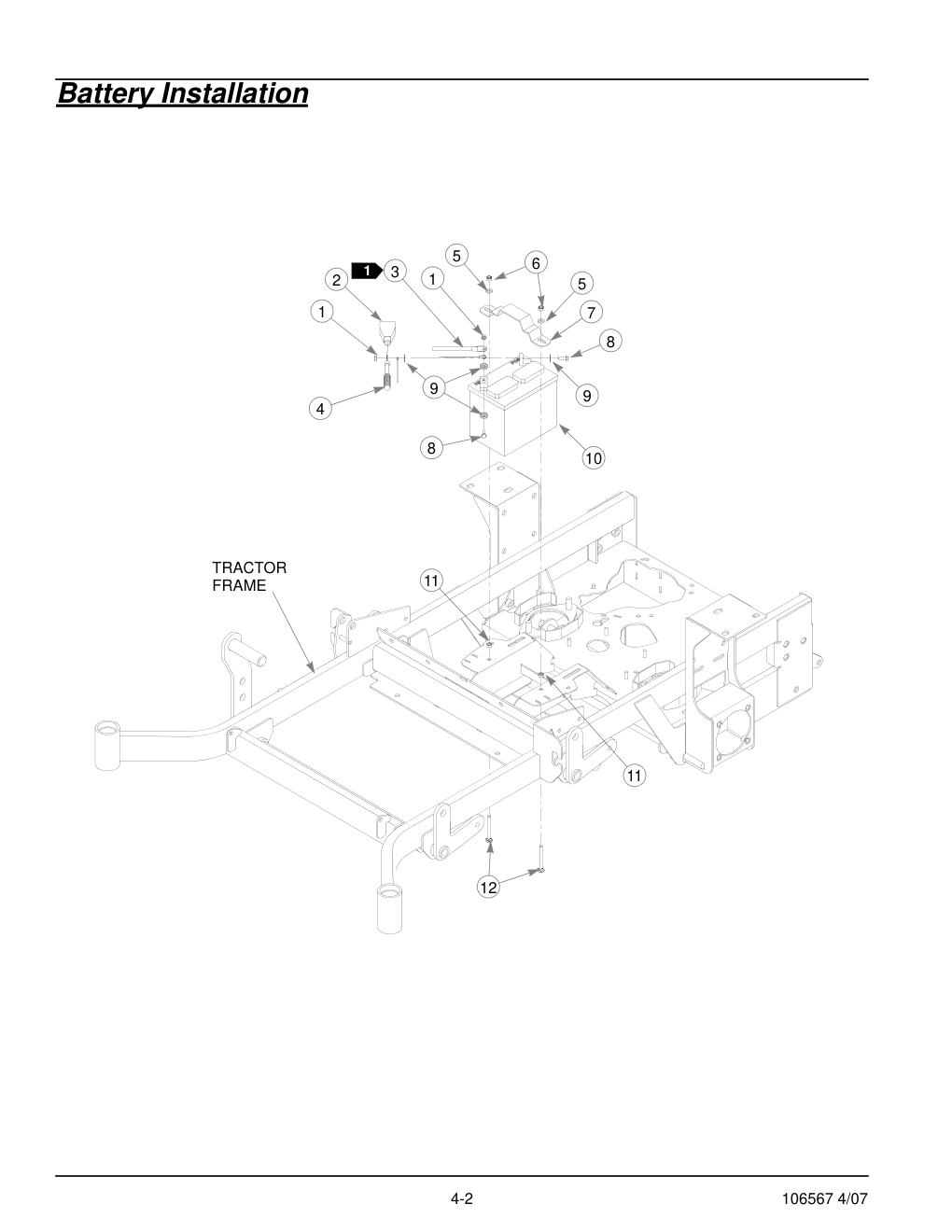 Hustler Z XR7 Parts Manual - 106567 - Battery Installation diagram