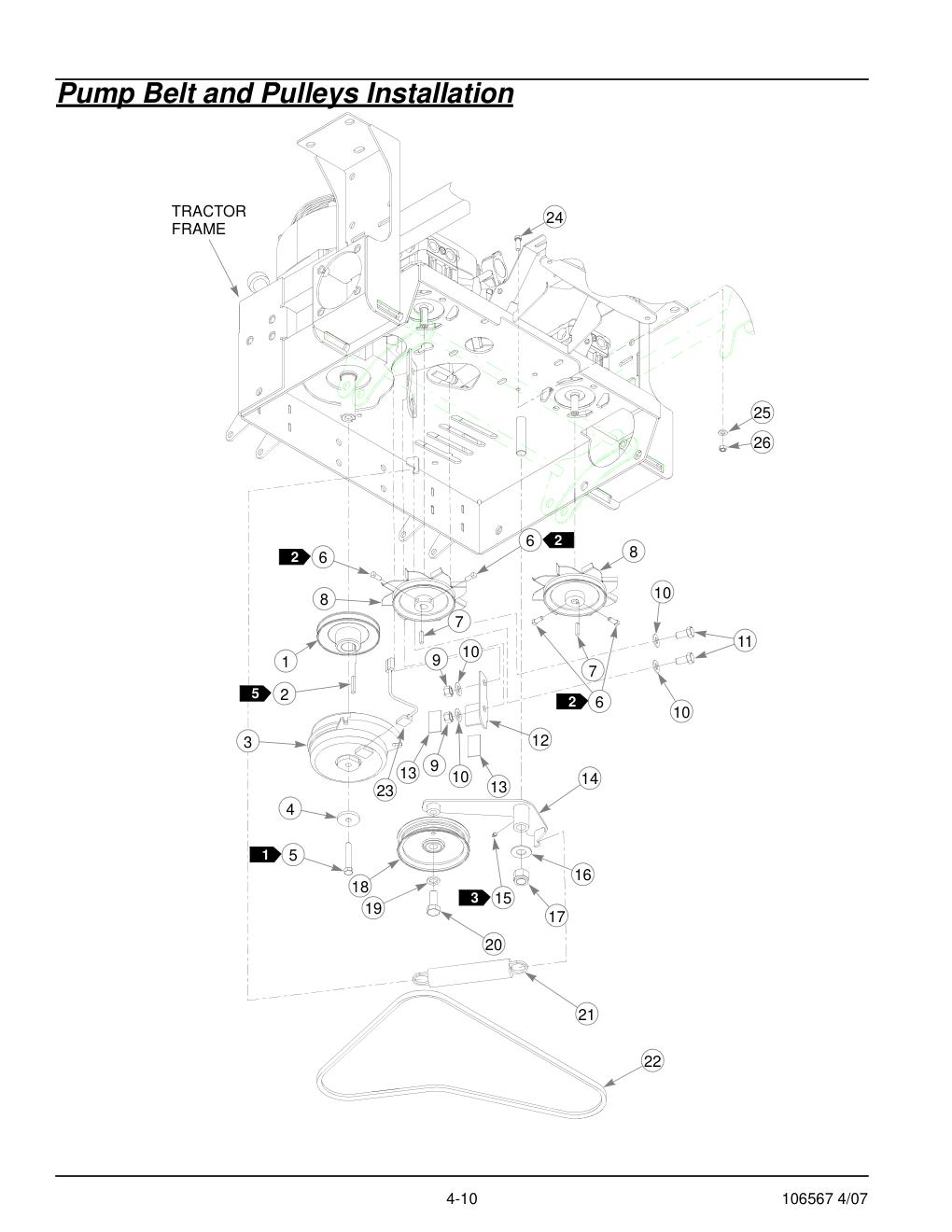 Hustler Z XR7 Parts Manual - 106567 - Pump Belt and Pulleys Installation diagram