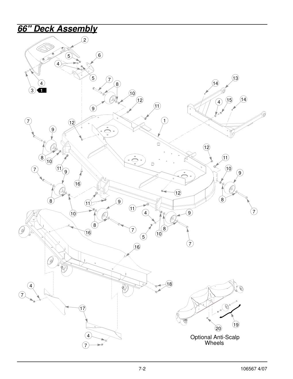 Hustler Z XR7 Parts Manual - 106567 - 66" Deck Assembly diagram