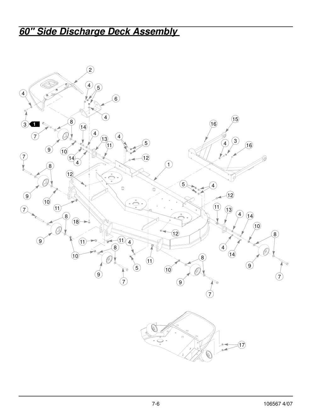 Hustler Z XR7 Parts Manual - 106567 - 60" Side Discharge Deck Assembly diagram