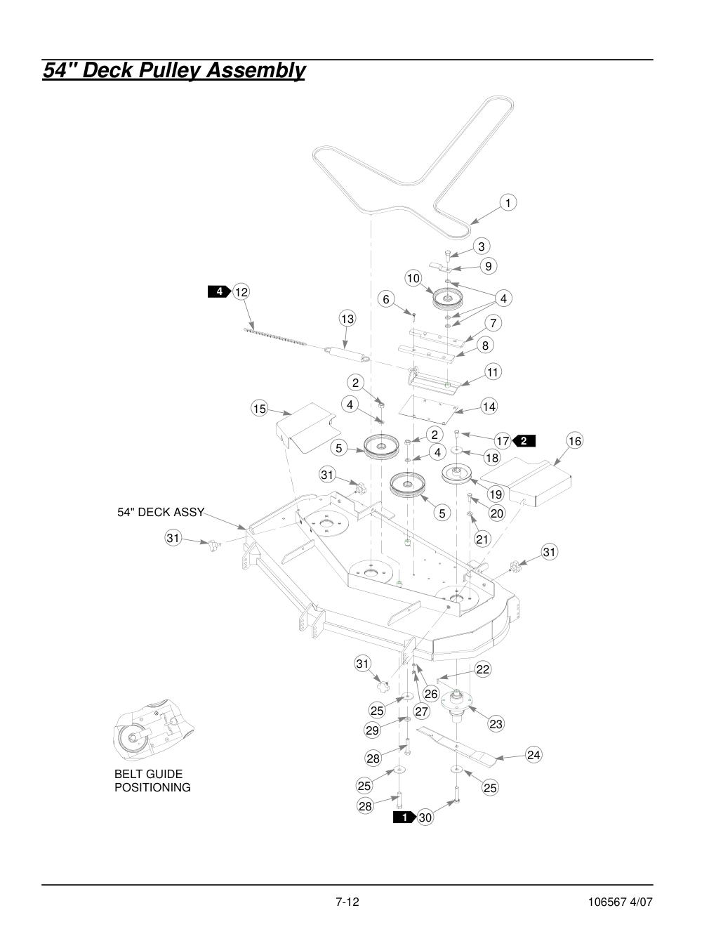 Hustler Z XR7 Parts Manual - 106567 - 54" Deck Pulley Assembly diagram