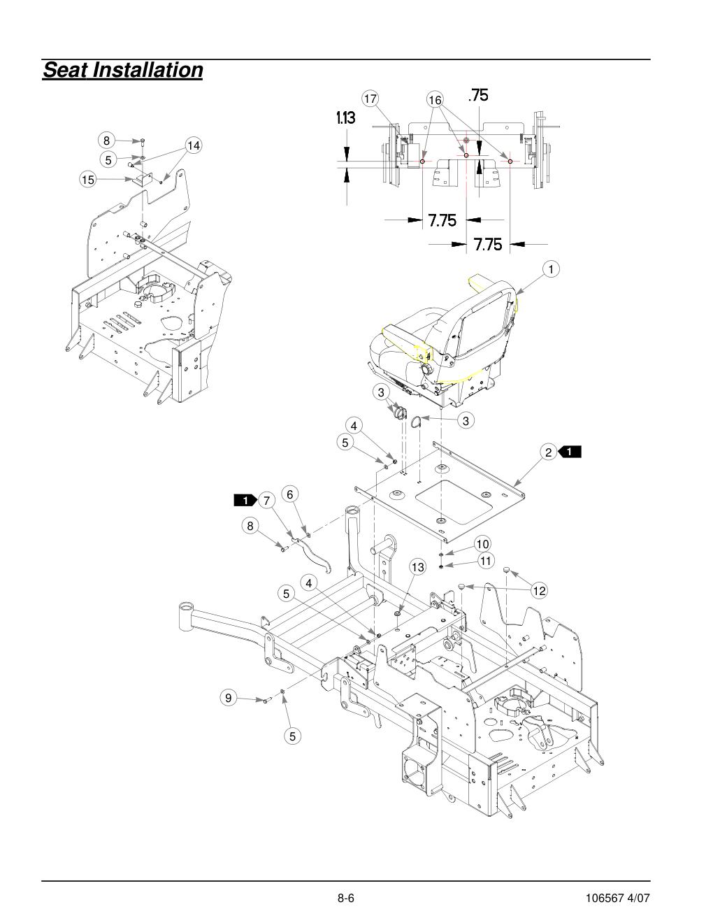 Hustler Z XR7 Parts Manual - 106567 - Seat Installation diagram
