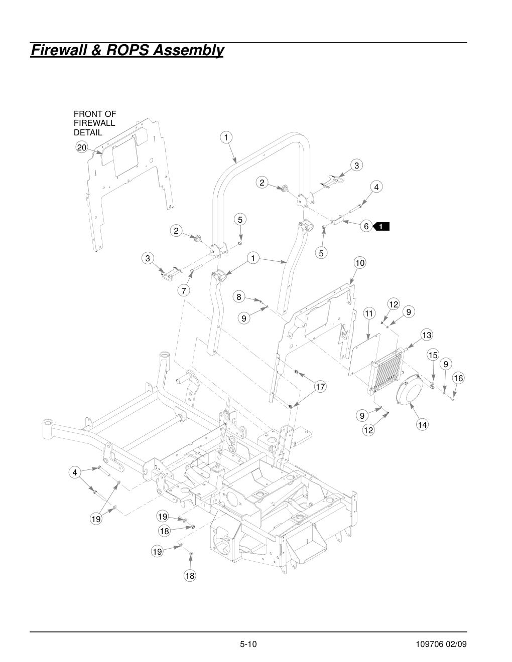 Hustler Diesel Z Parts Manual - 109706 - Firewall & ROPS Assembly diagram
