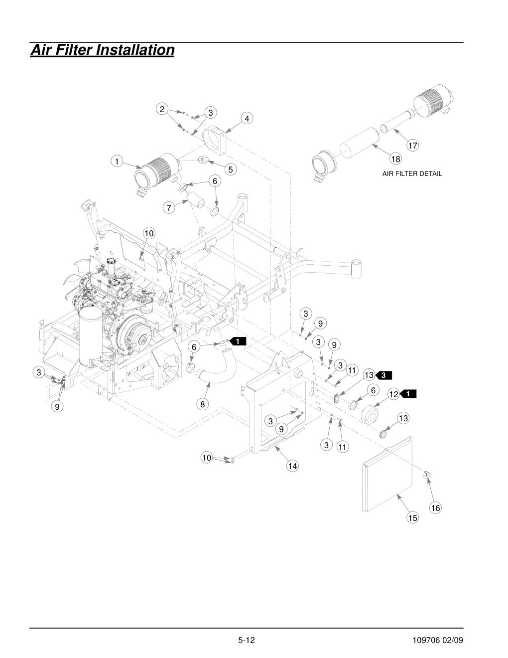 Hustler Diesel Z Parts Manual - 109706 - Air Filter Installation diagram
