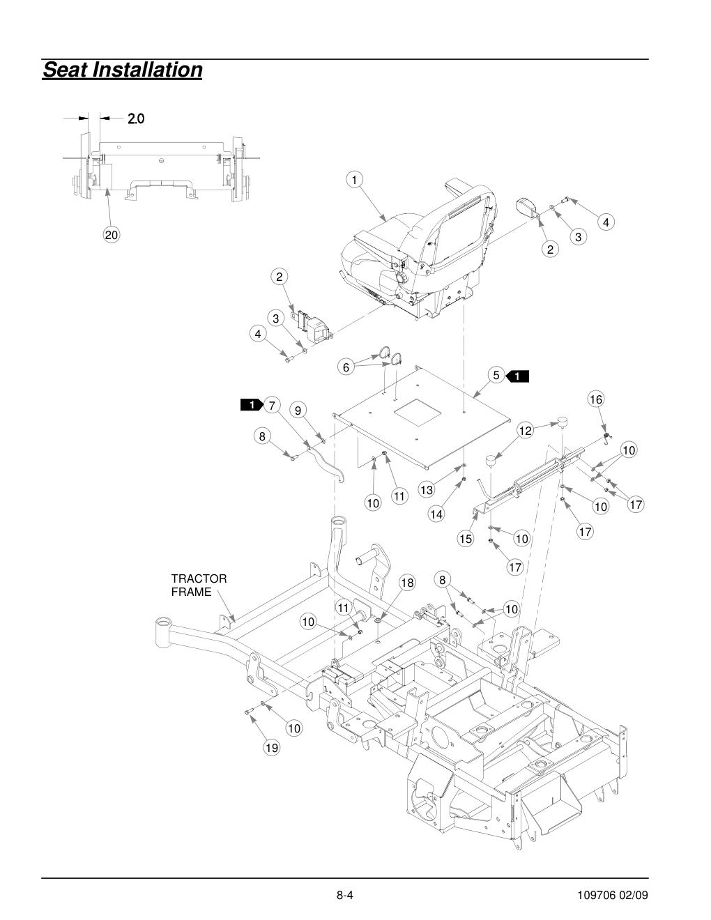 Hustler Diesel Z Parts Manual - 109706 - Seat Installation diagram