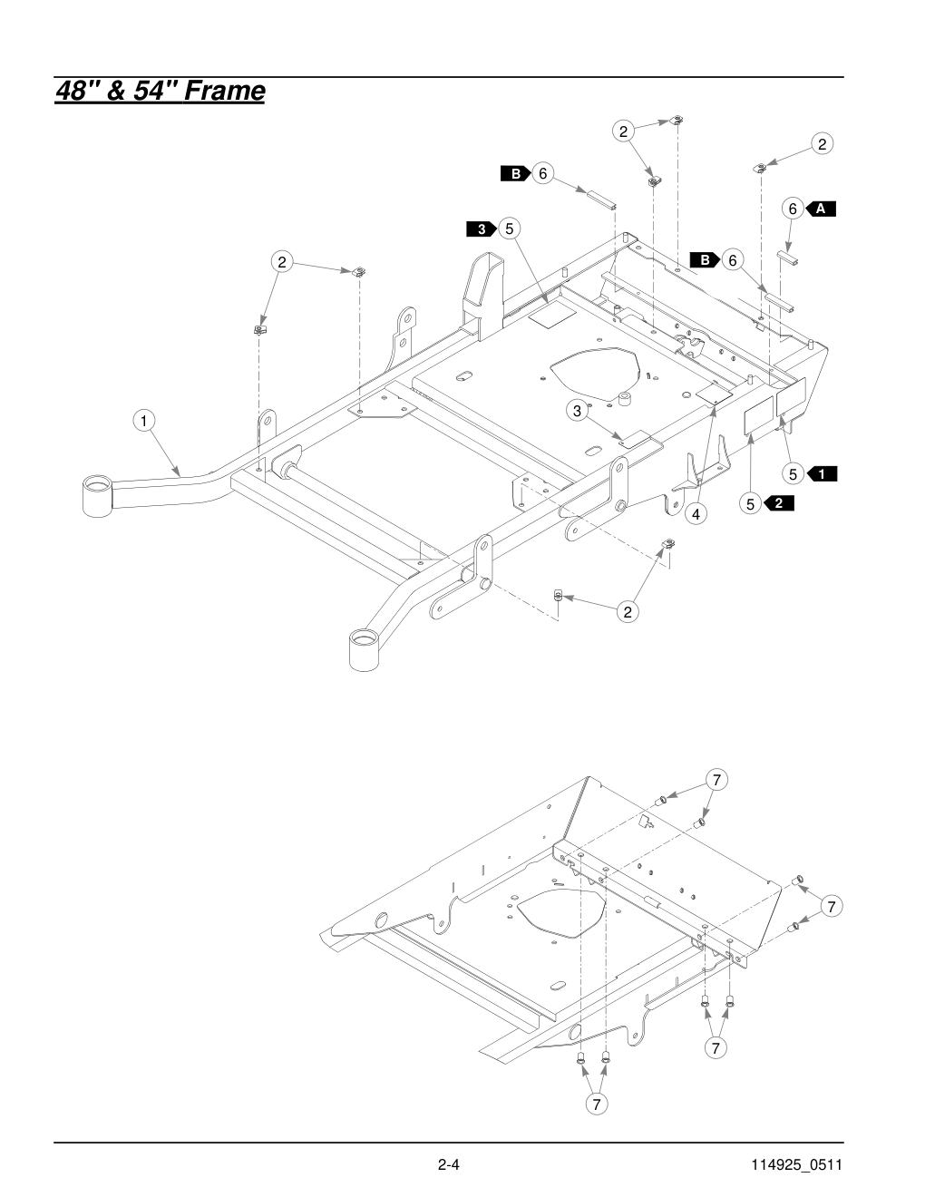 Hustler Trimstar Parts Manual - 930388 - 48" & 54" Frame diagram