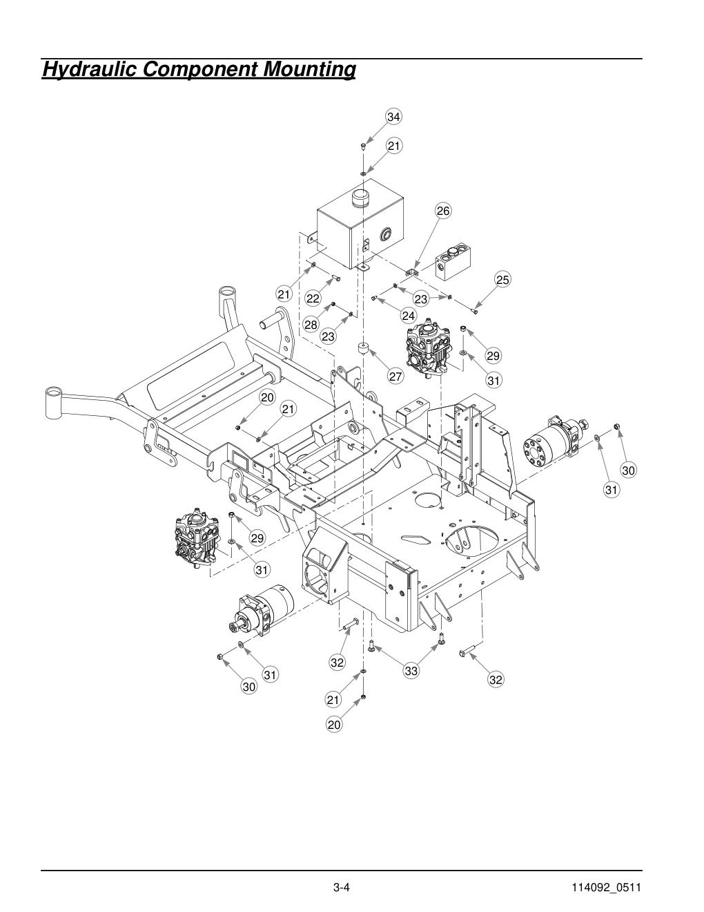 Hustler Super Z Parts Manual - 929927 - Hydraulic Component Mounting diagram