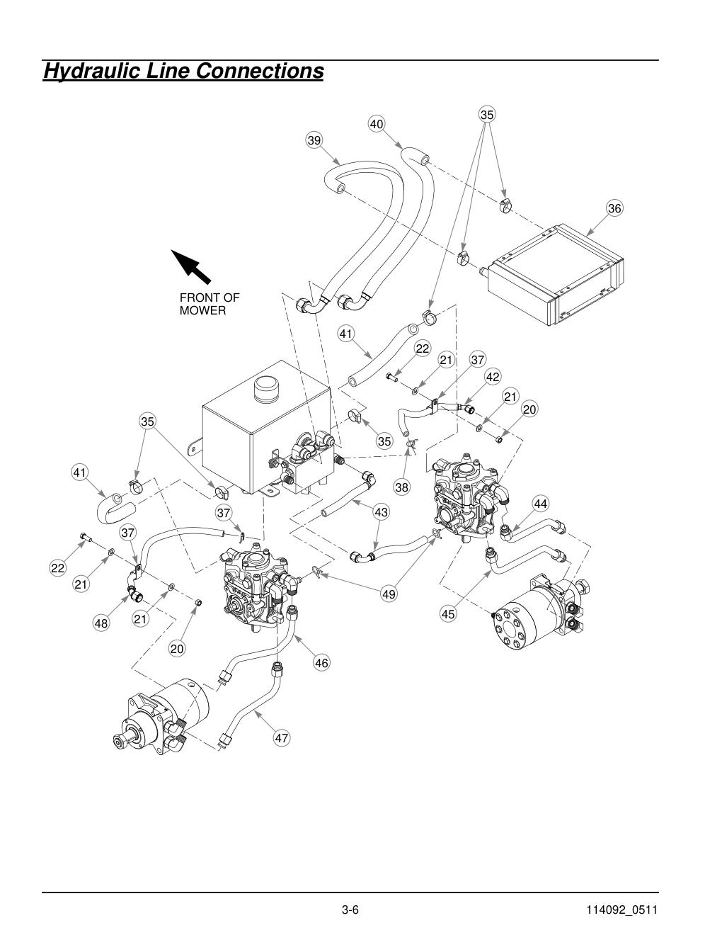 Hustler Super Z Parts Manual - 929927 - Hydraulic Line Connections diagram