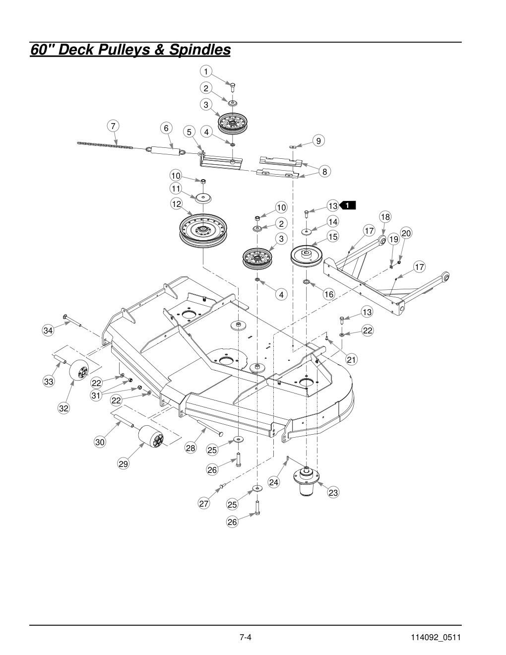Hustler Super Z Parts Manual - 929927 - 60" Deck Pulleys & Spindles diagram