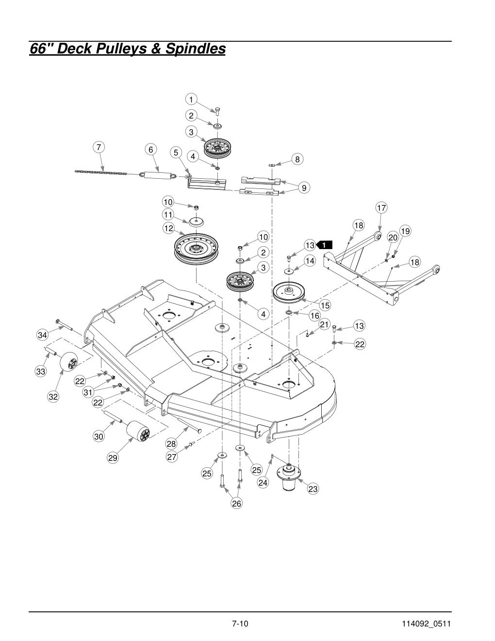 Hustler Super Z Parts Manual - 929927 - 66" Deck Pulleys & Spindles diagram