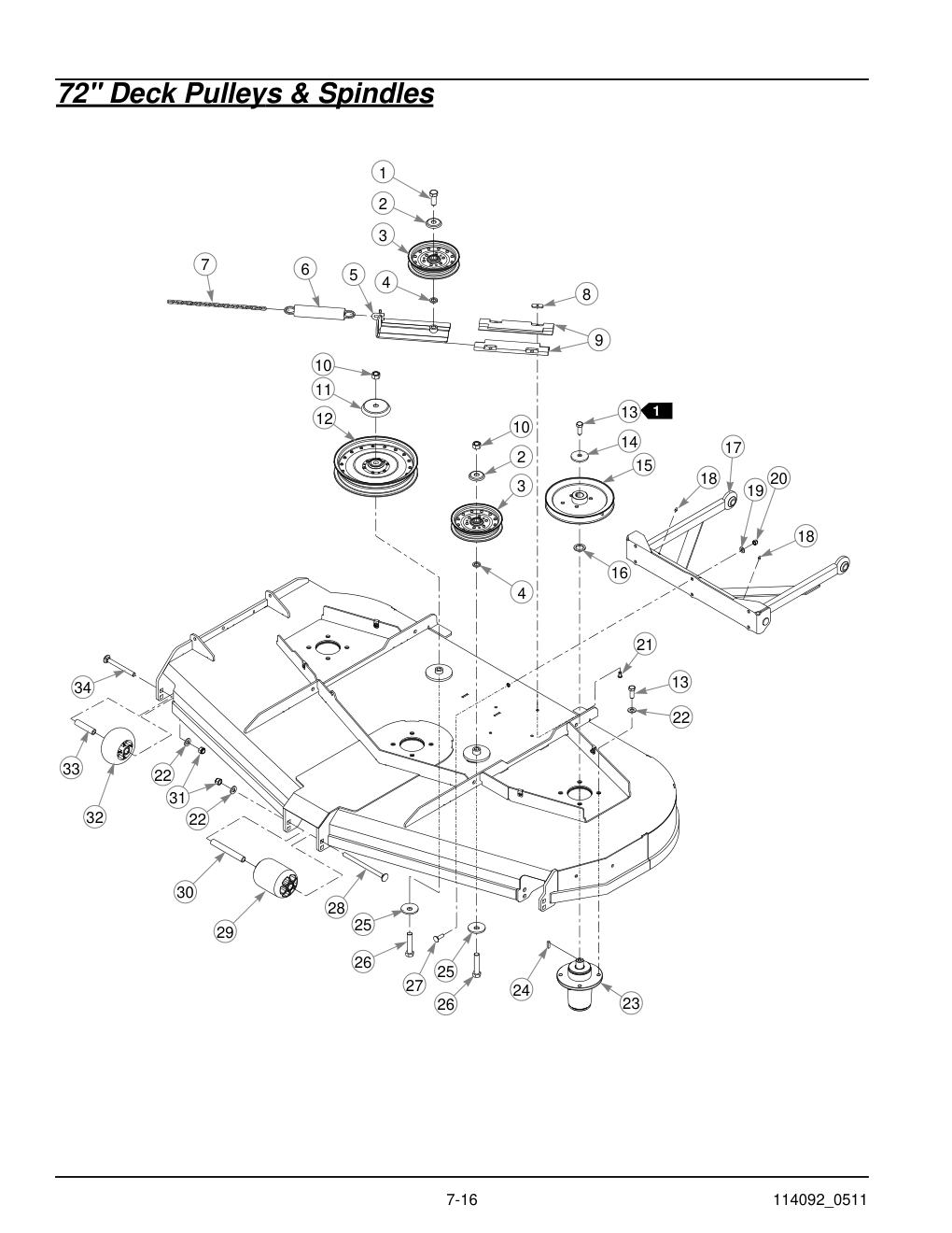 Hustler Super Z Parts Manual - 929927 - 72" Deck Pulleys & Spindles diagram