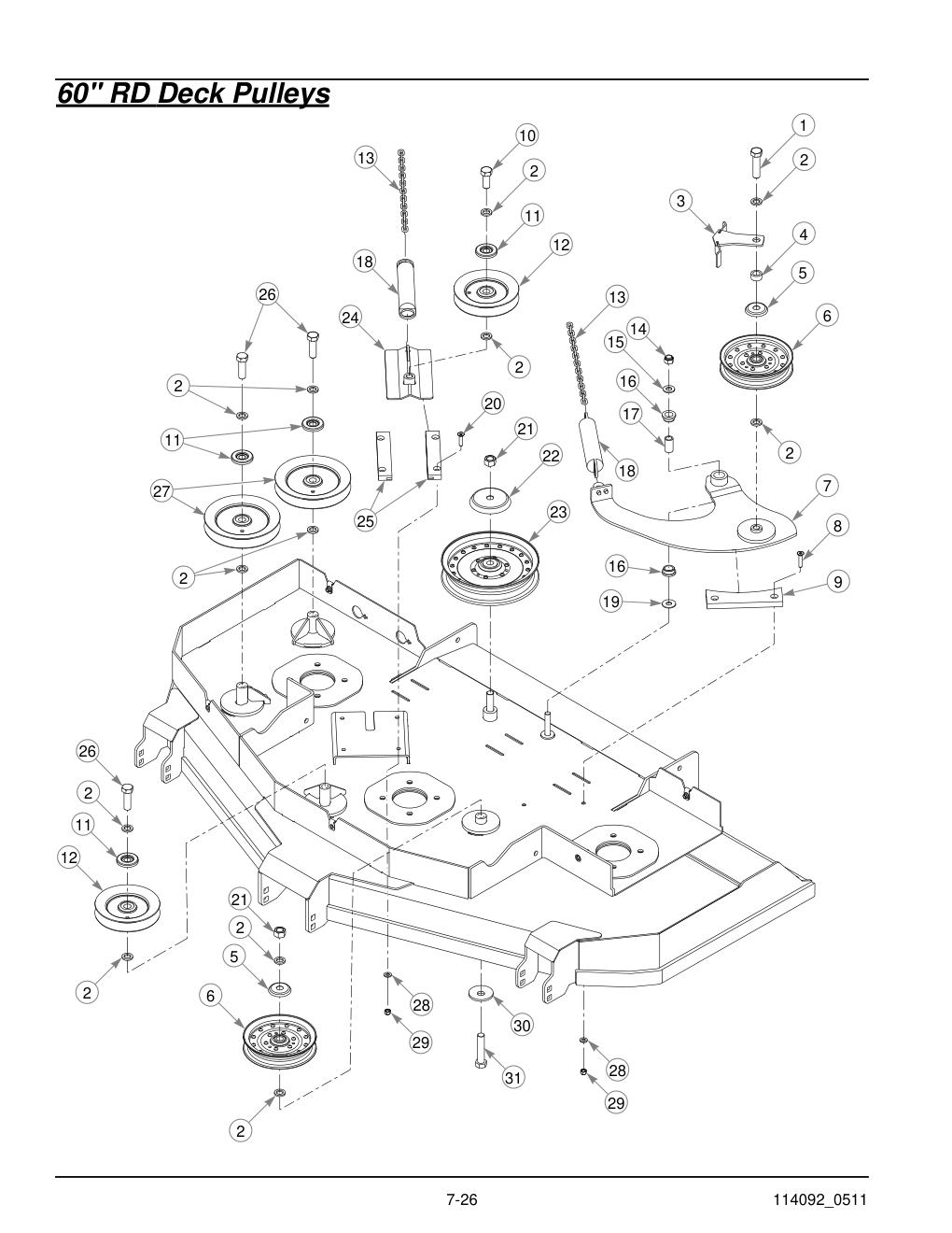 Hustler Super Z Parts Manual - 929927 - 60" RD Deck Pulleys diagram