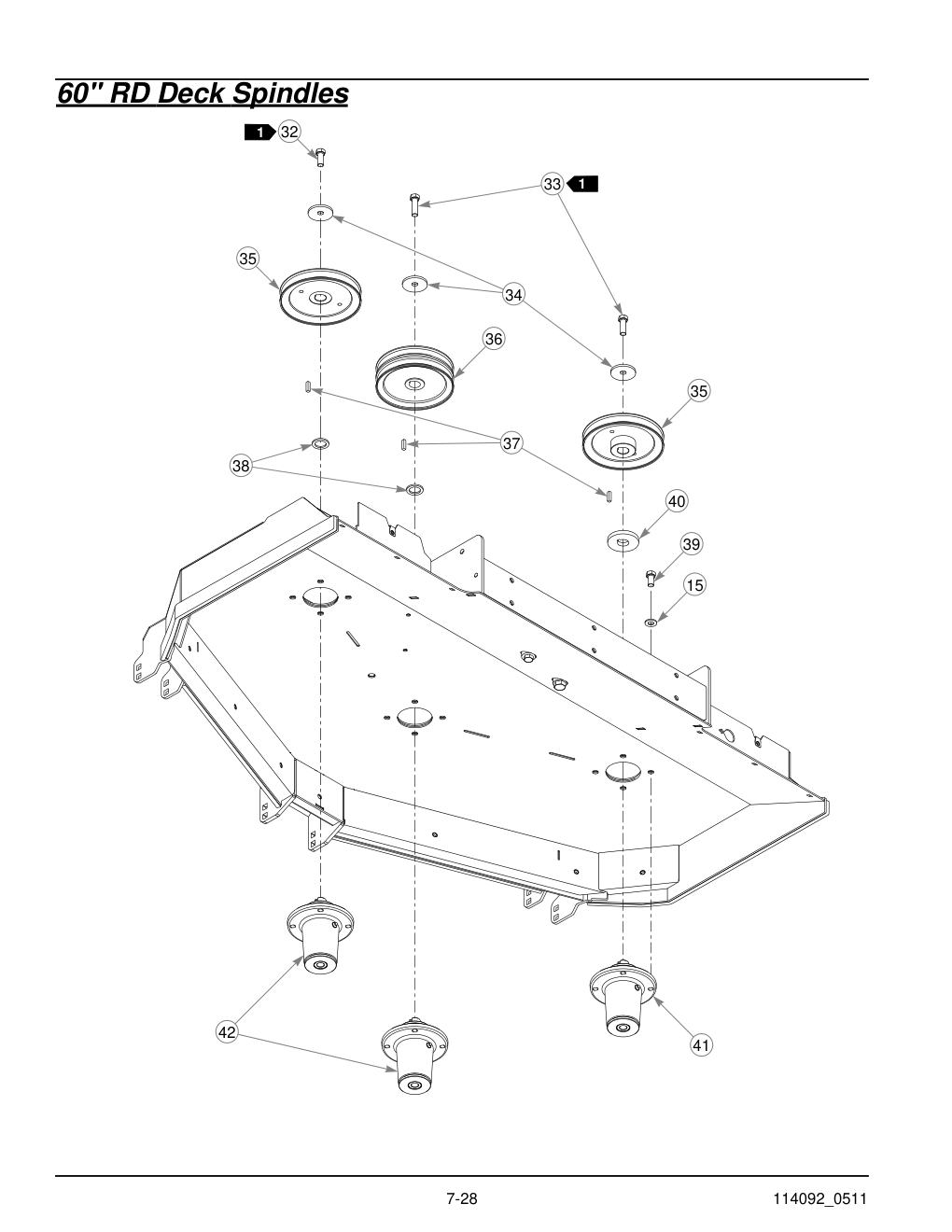 Hustler Super Z Parts Manual - 929927 - 60" RD Deck Spindles diagram