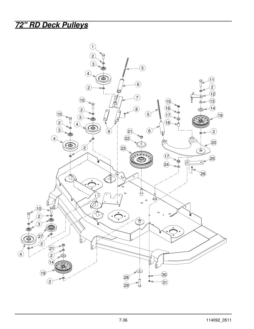 Hustler Super Z Parts Manual - 929927 - 72" RD Deck Pulleys diagram