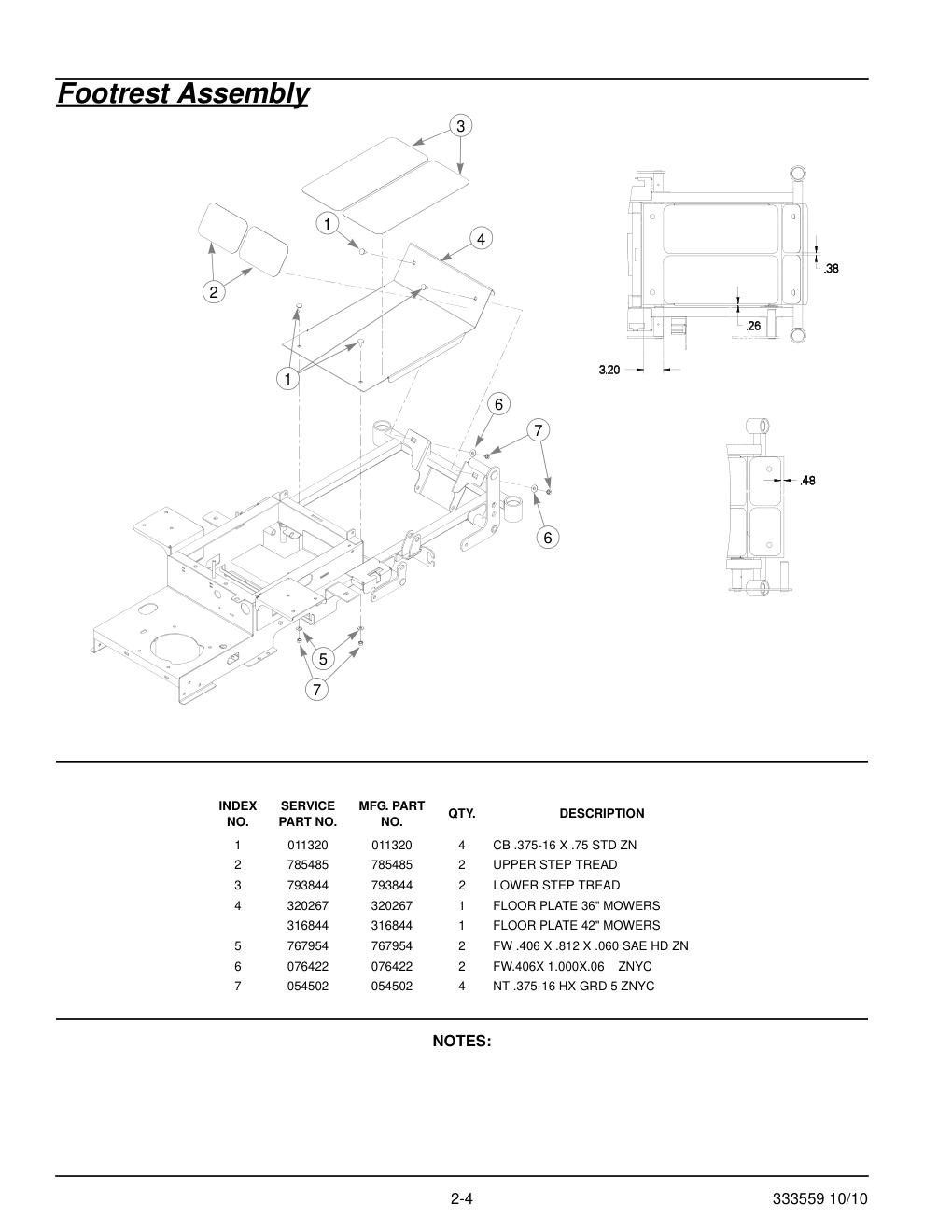 36" & 42" Decks Parts Manual - 333559 - Footrest Assembly diagram