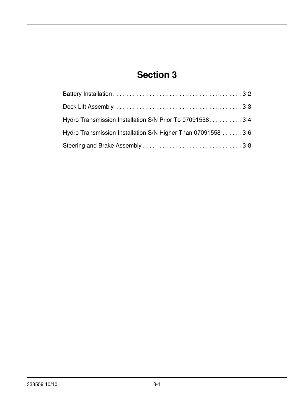 36" & 42" Decks Parts Manual - 333559 - Battery Installation diagram
