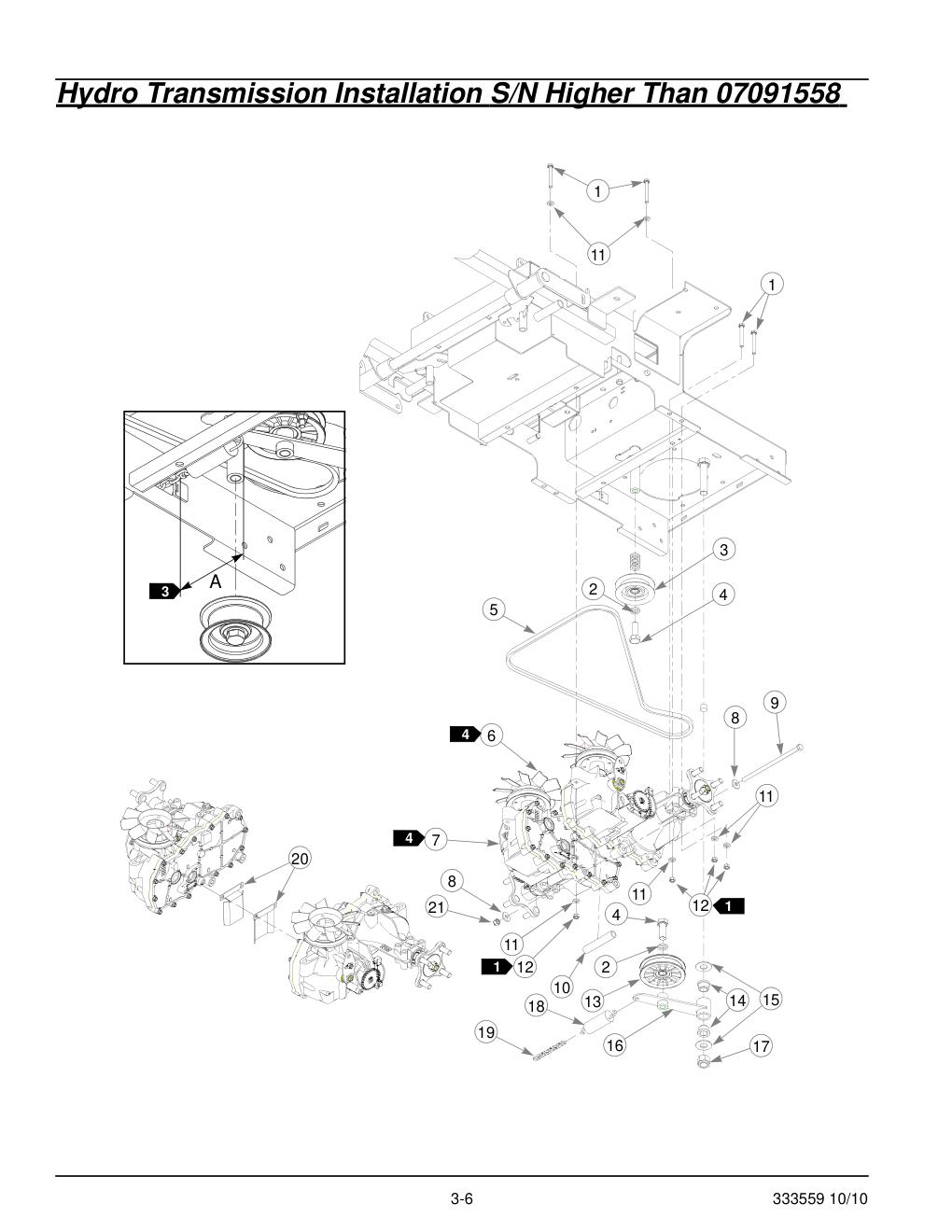36" & 42" Decks Parts Manual - 333559 - Hydro Transmission Installation S/N Higher Than 07091558 diagram