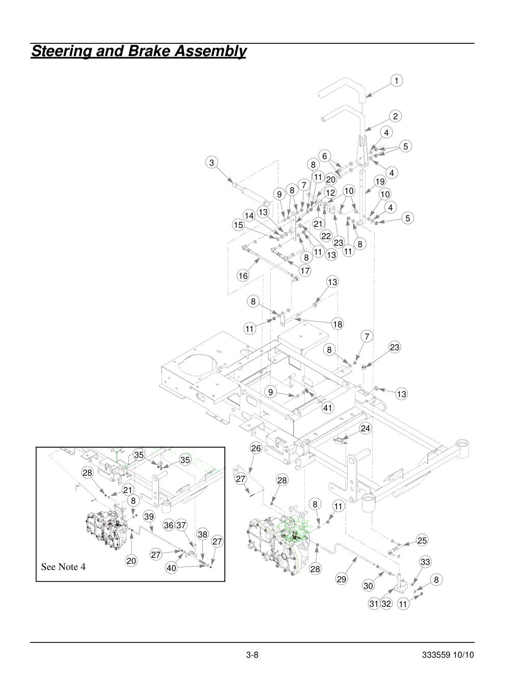 36" & 42" Decks Parts Manual - 333559 - Steering and Brake Assembly diagram