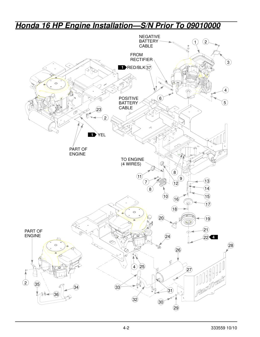 36" & 42" Decks Parts Manual - 333559 - Honda 16 HP Engine Installation-S/N Prior To 09010000 diagram