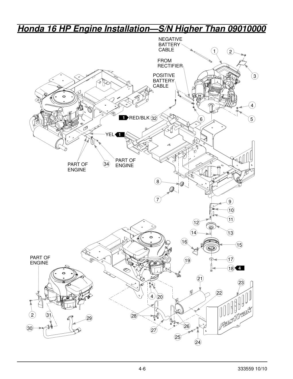 36" & 42" Decks Parts Manual - 333559 - Honda 16 HP Engine Installation-S/N Higher Than 09010000 diagram