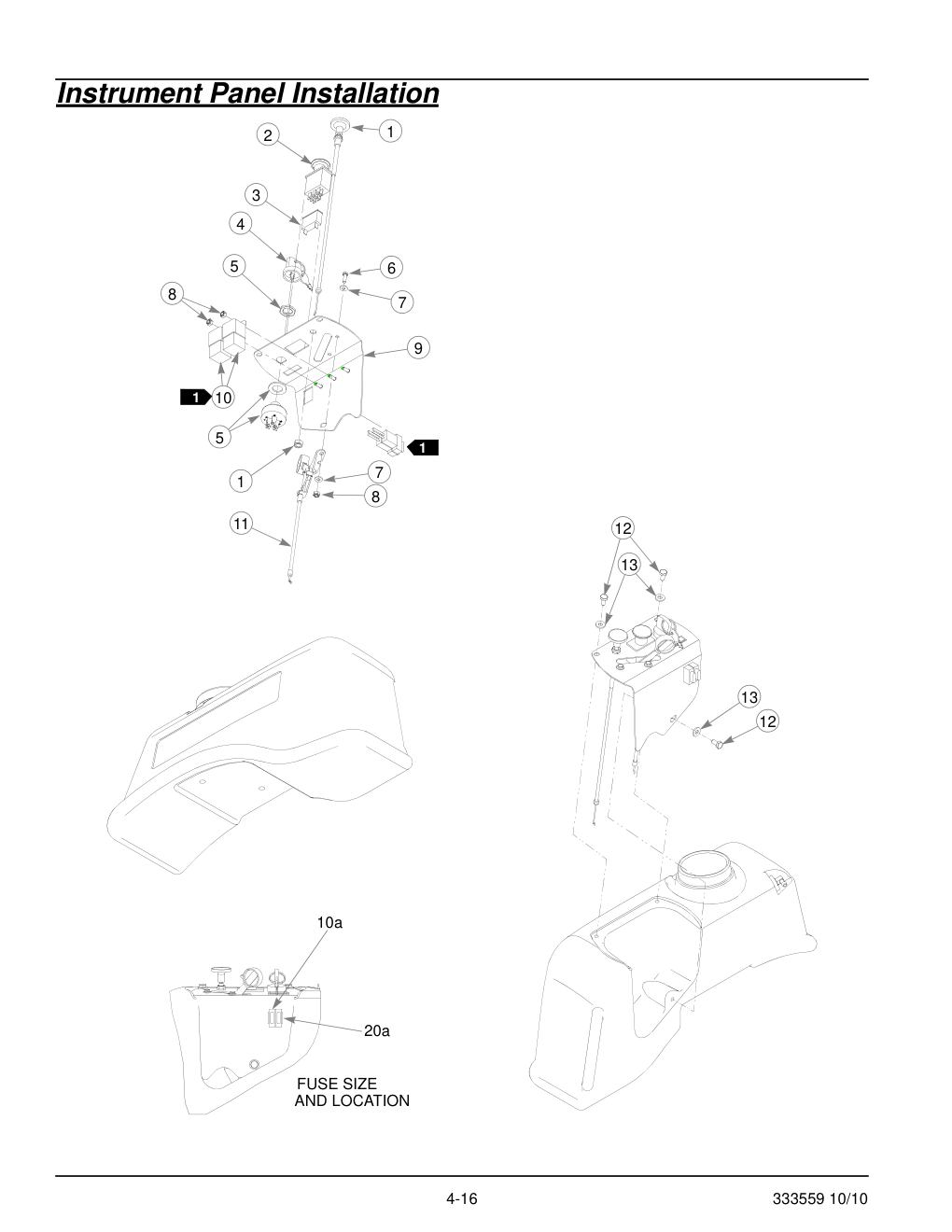 36" & 42" Decks Parts Manual - 333559 - Instrument Panel Installation diagram