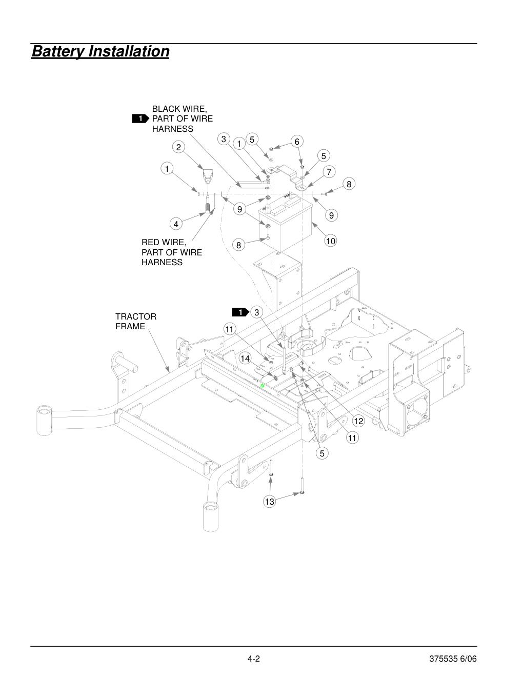 Hustler Z Parts Manual - 375535 - Battery Installation diagram