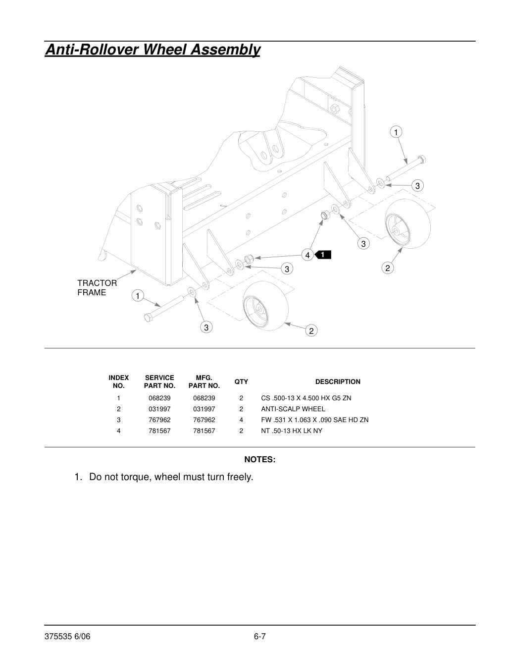Hustler Z Parts Manual - 375535 - Anti-Rollover Wheel Assembly diagram