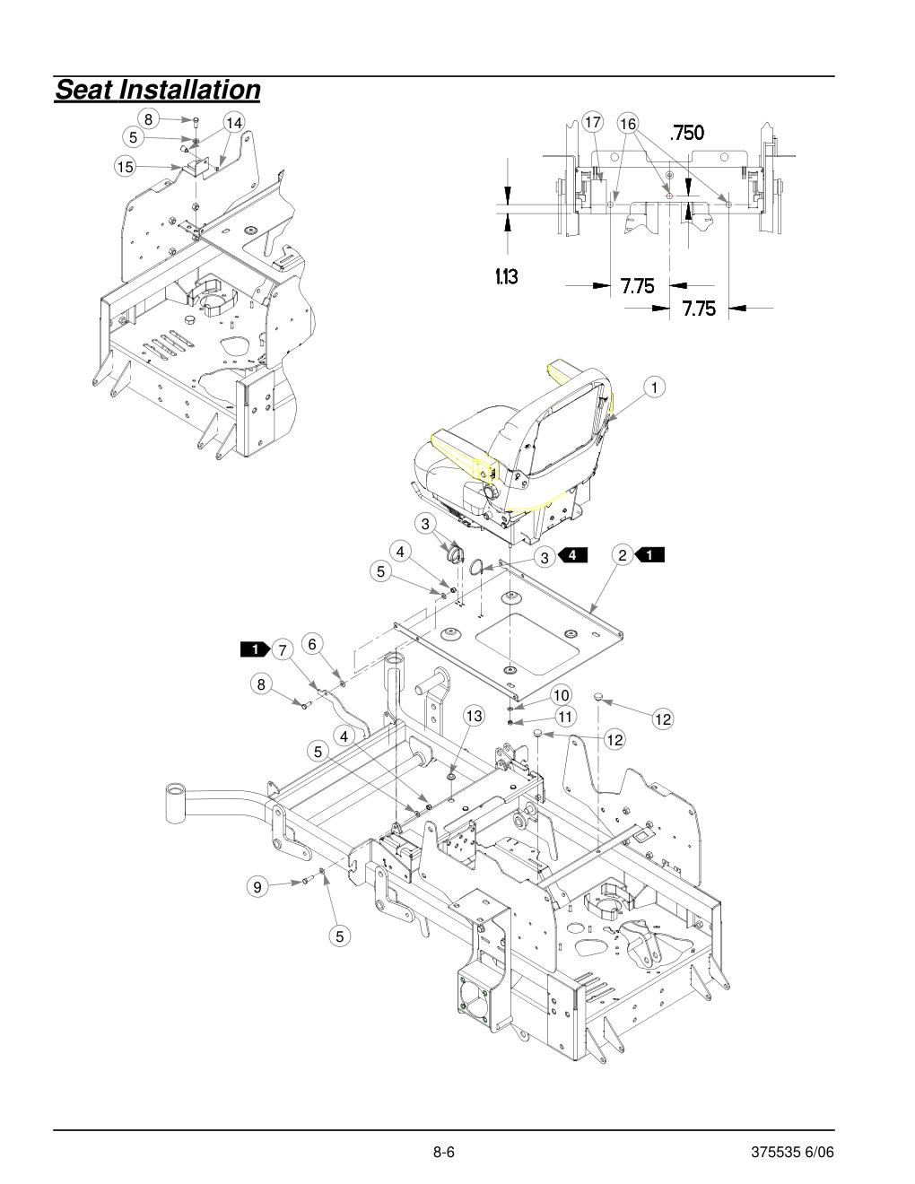 Hustler Z Parts Manual - 375535 - Seat Installation diagram
