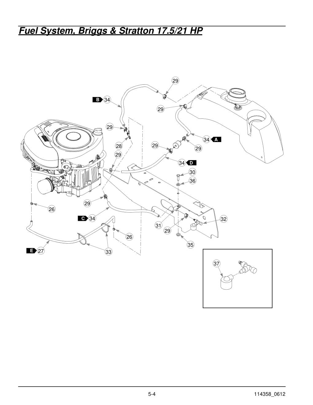 Hustler® Sport Parts Manual - 930198 - Fuel System, Briggs & Stratton 17.5/21 HP diagram