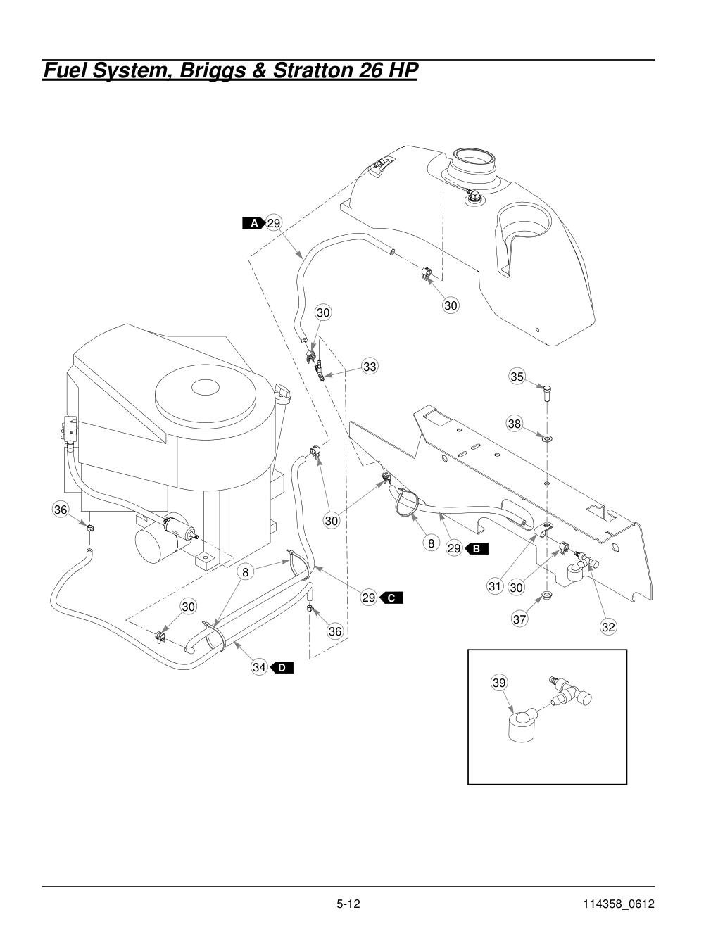 Hustler® Sport Parts Manual - 930198 - Fuel System, Briggs & Stratton 26 HP diagram