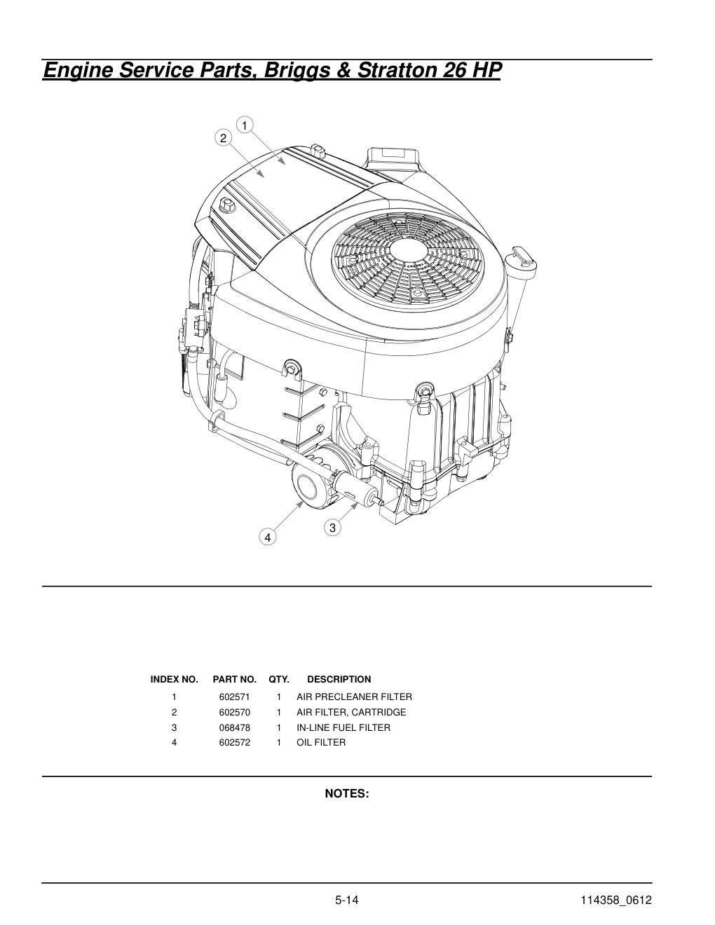 Hustler® Sport Parts Manual - 930198 - Engine Service Parts, Briggs & Stratton 26 HP diagram