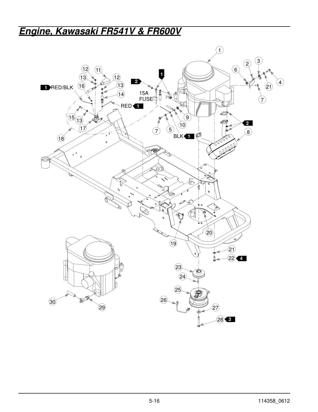 Hustler® Sport Parts Manual - 930198 - Engine, Kawasaki FR541V & FR600V diagram