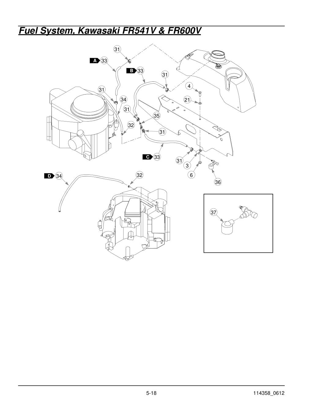 Hustler® Sport Parts Manual - 930198 - Fuel System, Kawasaki FR541V & FR600V diagram
