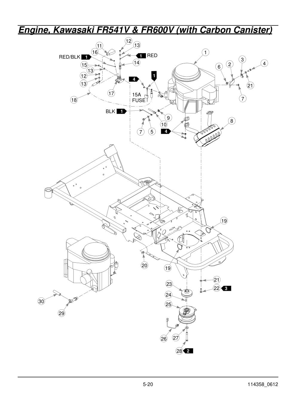 Hustler® Sport Parts Manual - 930198 - Engine, Kawasaki FR541V & FR600V (with Carbon Canister) diagram