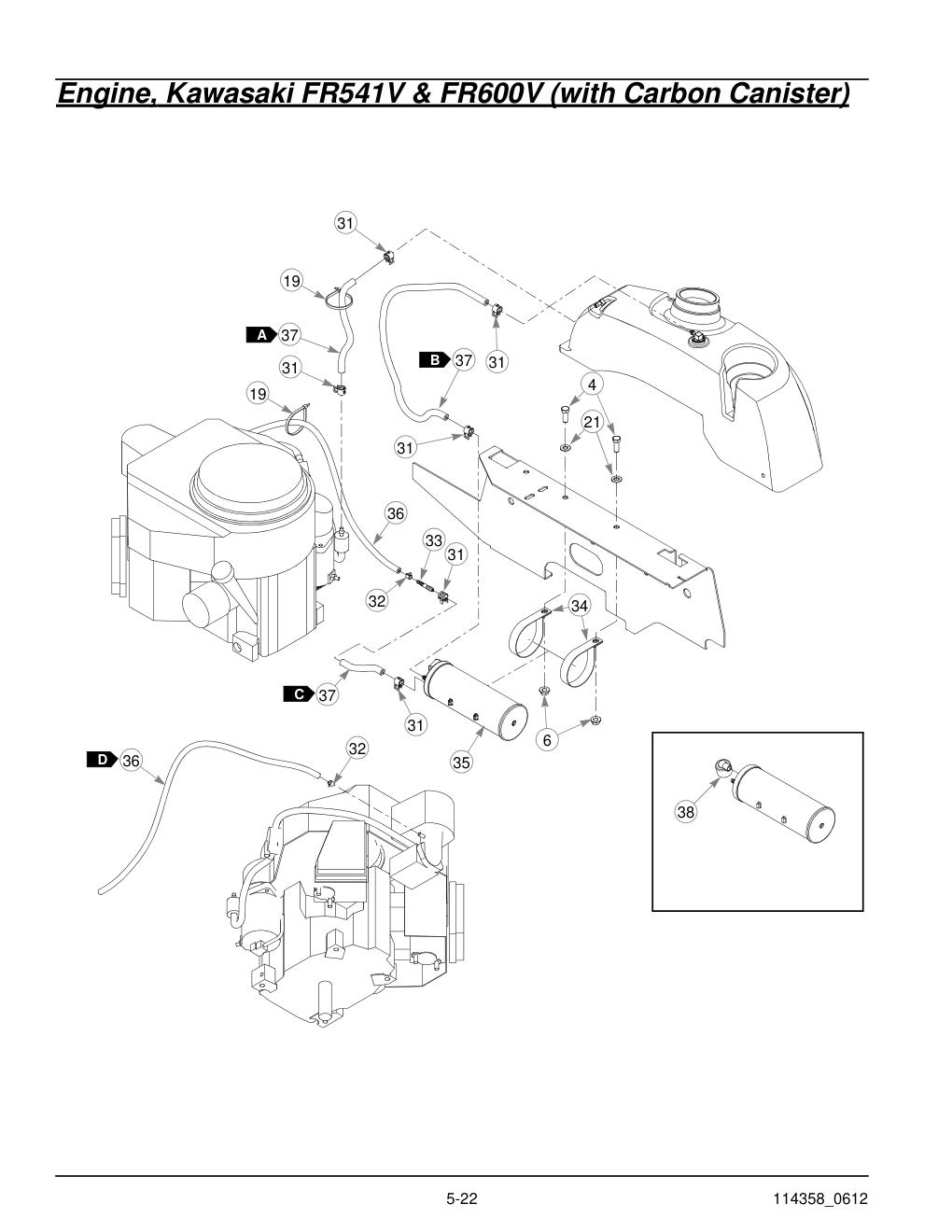 Hustler® Sport Parts Manual - 930198 - Engine, Kawasaki FR541V & FR600V (with Carbon Canister) diagram