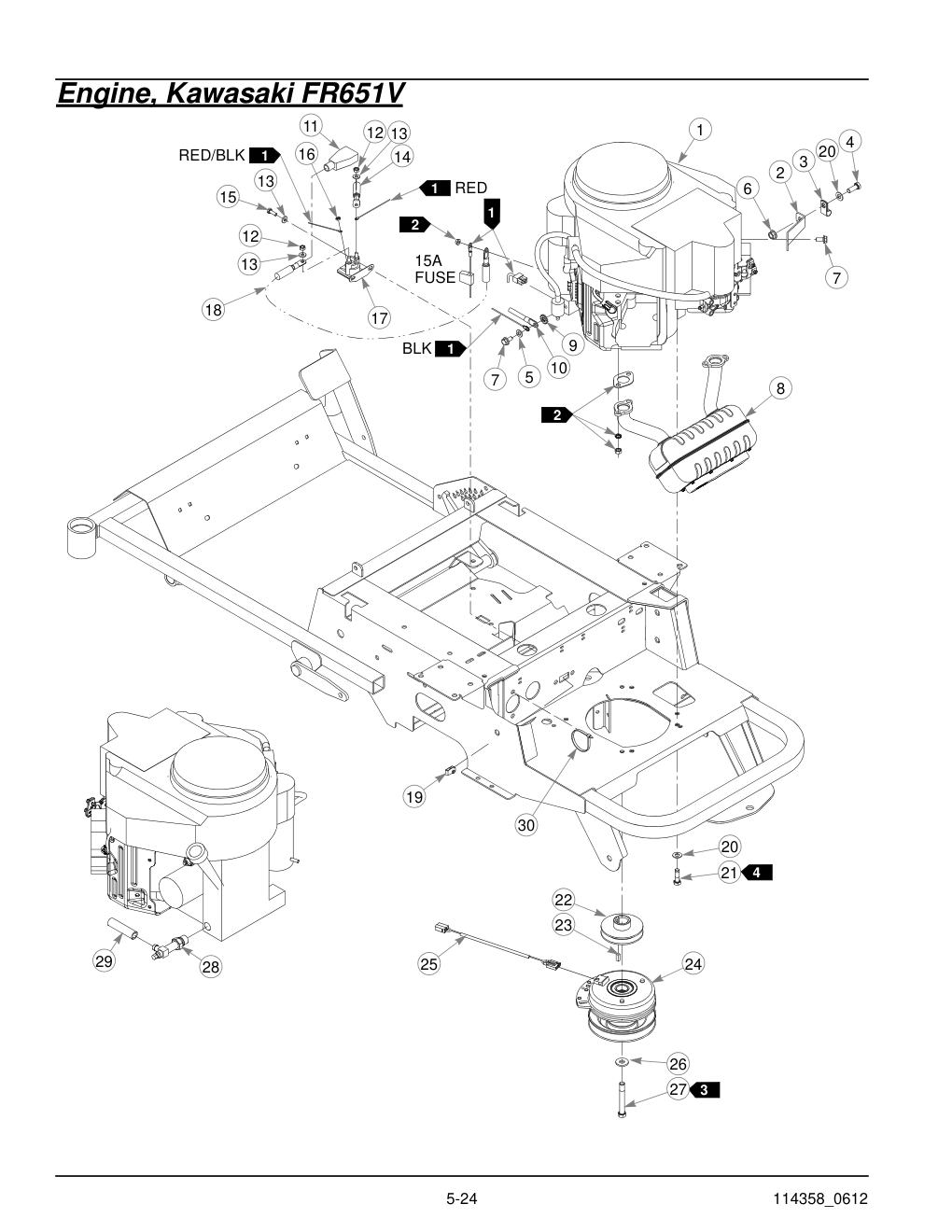 Hustler® Sport Parts Manual - 930198 - Engine, Kawasaki FR651V diagram