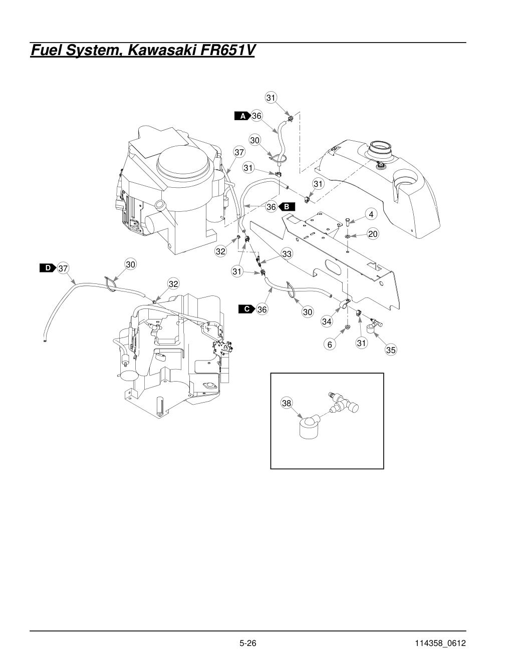 Hustler® Sport Parts Manual - 930198 - Fuel System, Kawasaki FR651V diagram