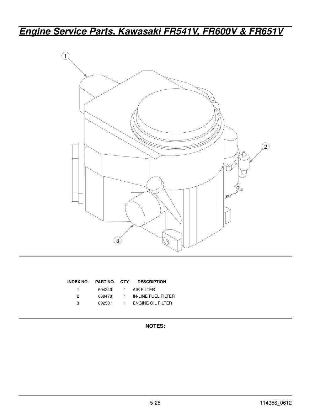Hustler® Sport Parts Manual - 930198 - Engine Service Parts, Kawasaki FR541V, FR600V & FR651V diagram