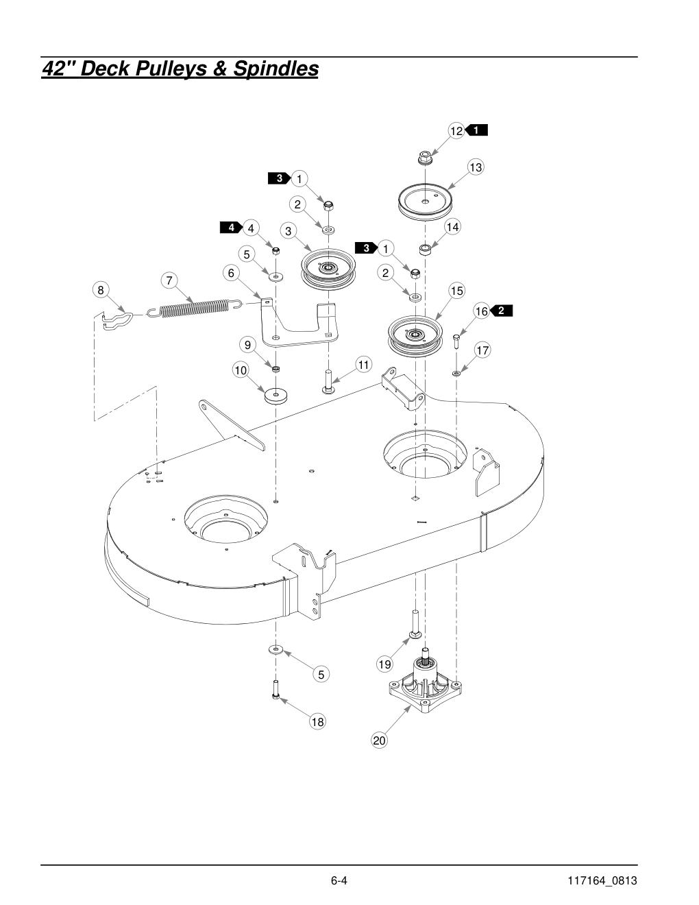 Hustler® Raptor Parts Manual - 931741 - 42" Deck Pulleys & Spindles diagram